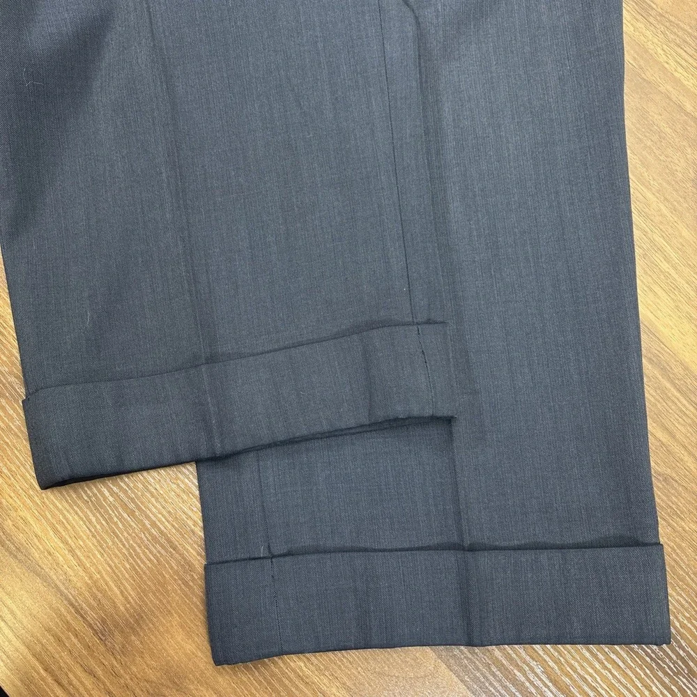 Eddie Domani Dark Gray Super 120s Fratelli Wool Pleated Cuffed Dress Pants 37x27